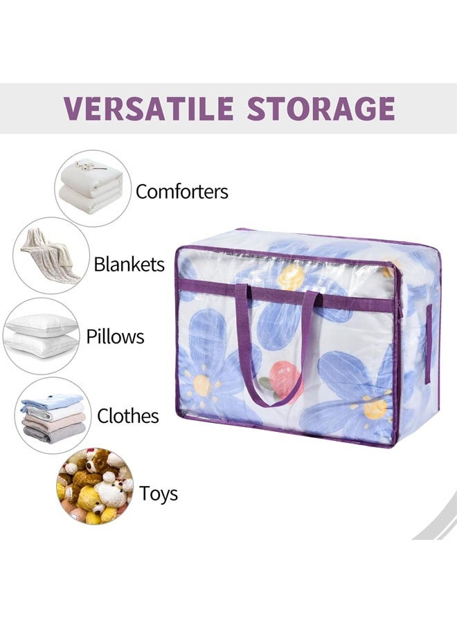 YelaJoy 3 Pack Clear Clothes Storage Bags, 40L Plastic Blanket Storage Bag, Vinyl Foldable Moving Bags with Zipper, Closet Organizers and Storage Containers for Bedding, Duvet, Comforter (Purple,46*23*38cm) - Image 4