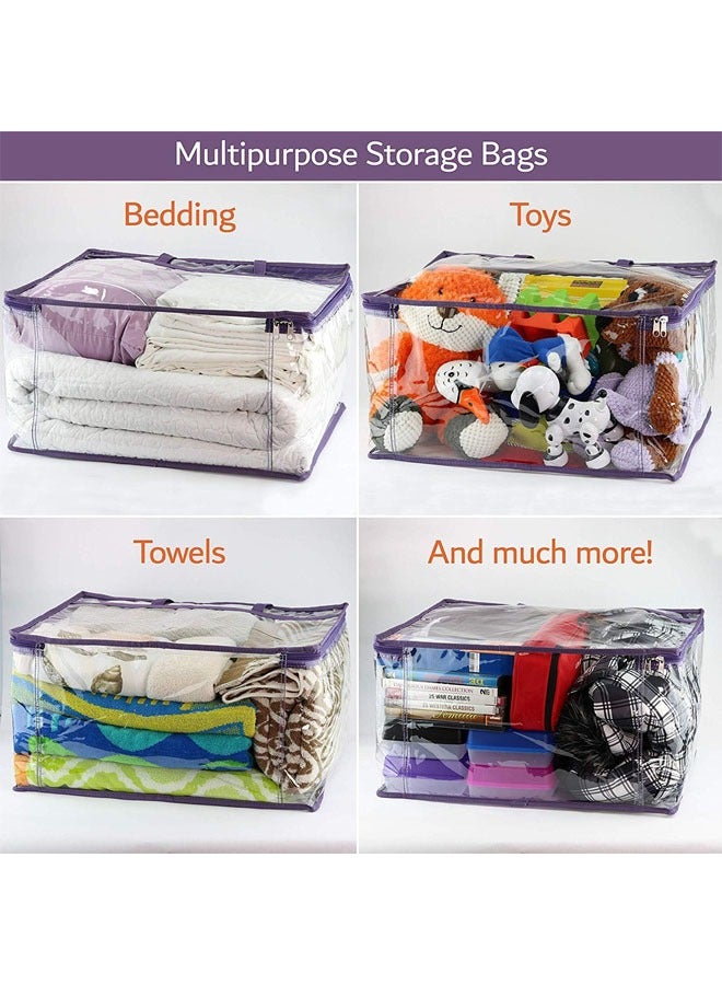 YelaJoy 3 Pack Clear Clothes Storage Bags, 40L Plastic Blanket Storage Bag, Vinyl Foldable Moving Bags with Zipper, Closet Organizers and Storage Containers for Bedding, Duvet, Comforter (Purple,46*23*38cm) - Image 3