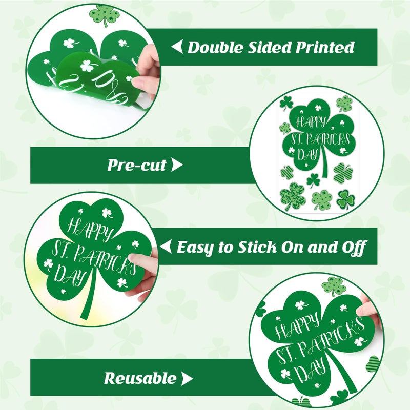 Traplace 9 Sheets St Patricks Day Window Clings, 116 PCS St Patrick's Day Shamrock Window Stickers for St Patricks Day Decorations, Green Static Spring Window Clings for Glass Windows Decor - Image 3