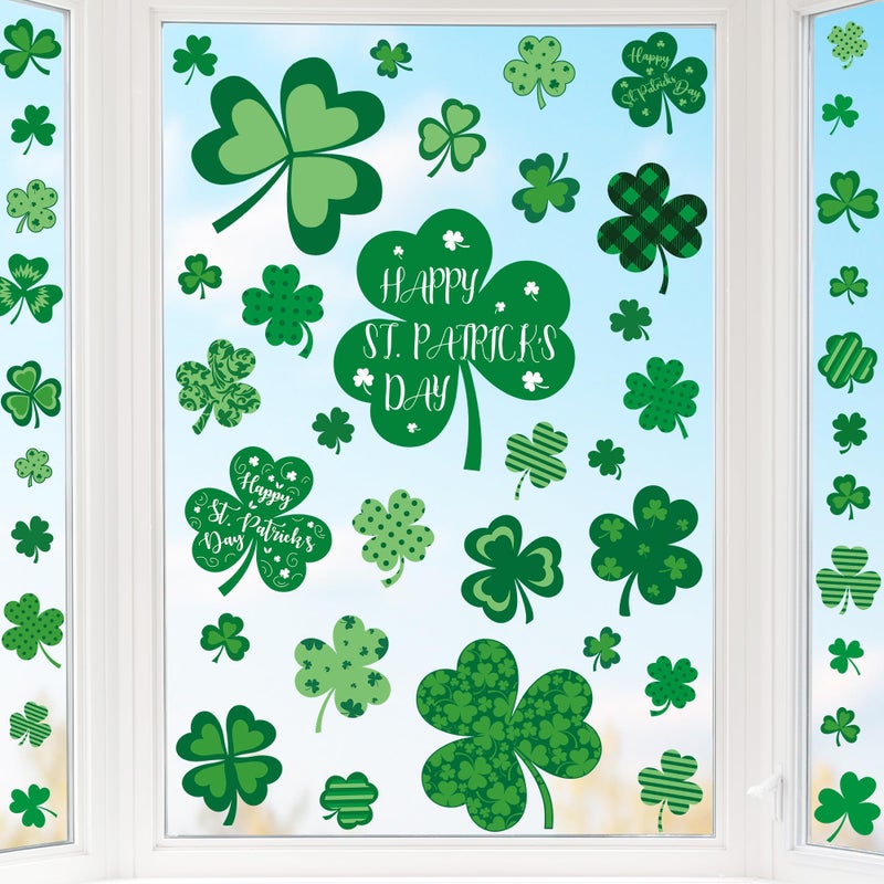 Traplace 9 Sheets St Patricks Day Window Clings, 116 PCS St Patrick's Day Shamrock Window Stickers for St Patricks Day Decorations, Green Static Spring Window Clings for Glass Windows Decor - Image 1