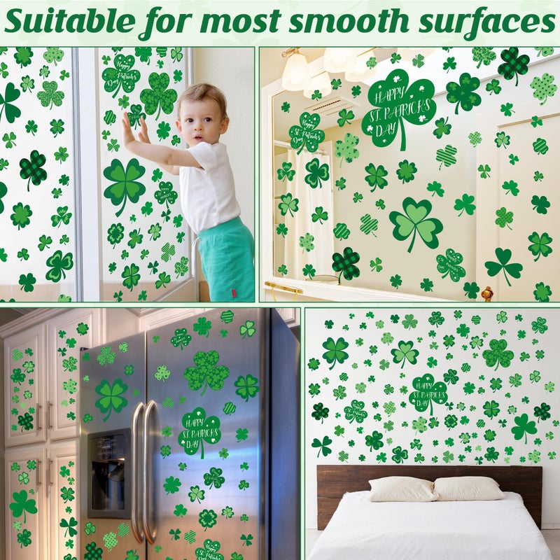 Traplace 9 Sheets St Patricks Day Window Clings, 116 PCS St Patrick's Day Shamrock Window Stickers for St Patricks Day Decorations, Green Static Spring Window Clings for Glass Windows Decor - Image 5