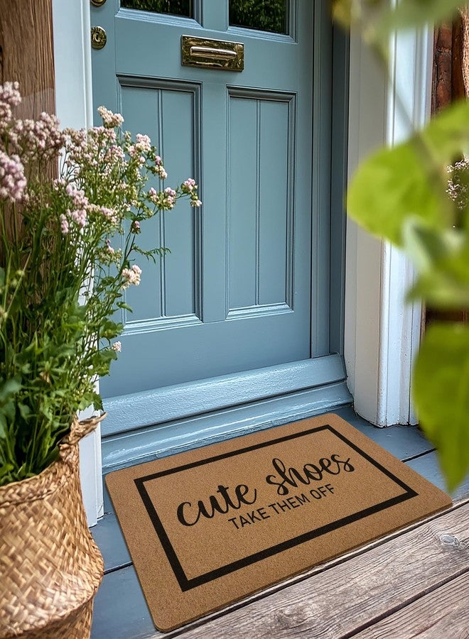 XLDLIOO Cute Shoes Take Them Off Door Mat, Funny Welcome Front Door Mat Indoor Outdoor Entrance, Rustic Artificial Coir Doormat Rugs for Porch Entry Patio Kitchen Decor 30x17in - Image 2