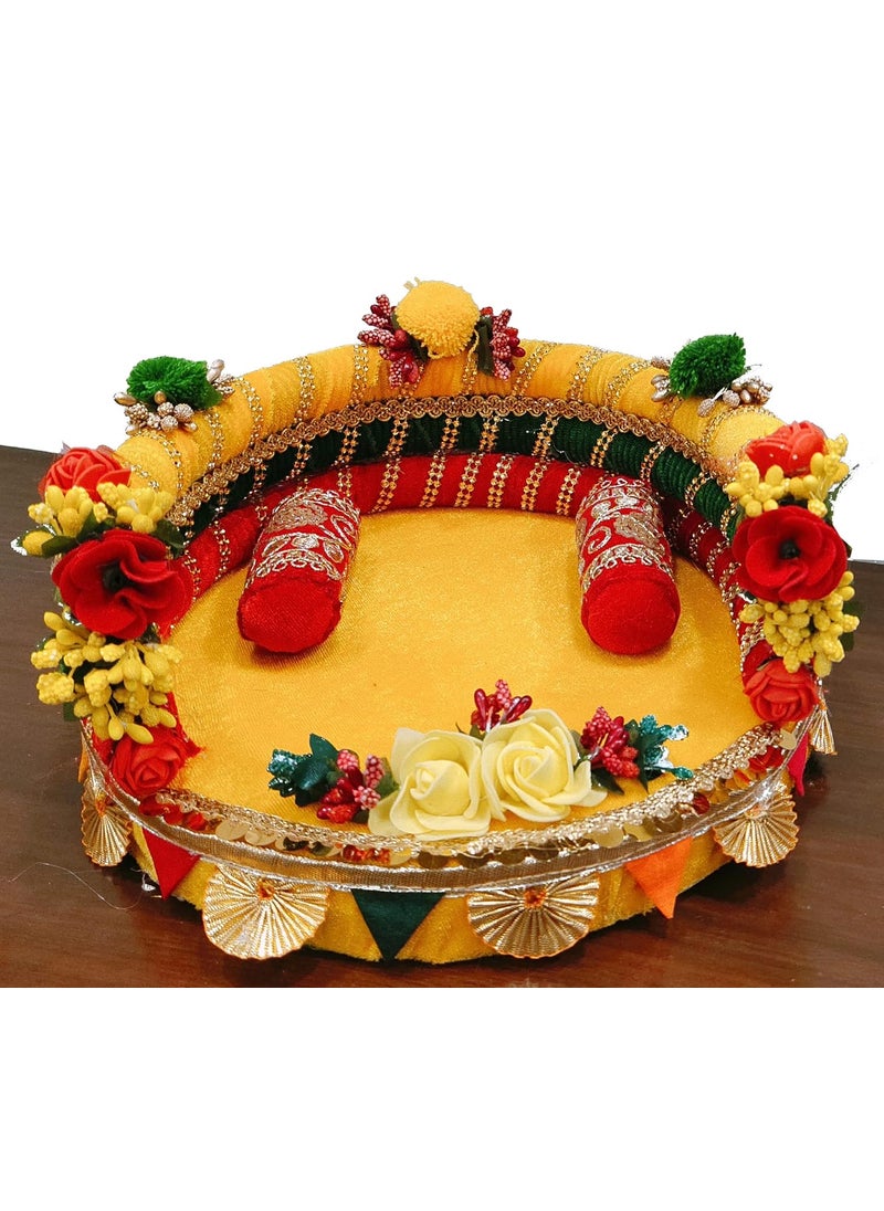 Unique Palette Unique Palette Thakur Ji Bed in Yellow Color in Big SizeKrishna Ji BedLaddu Gopal Ji BedWooden Laddu Gopal BedSinghasan Super Soft Kanha 