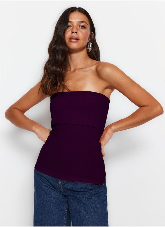 trendyol - Plum Strapless Collar Side Zipper Crepe Knit Blouse TWOSS23BZ00928 - Image 1