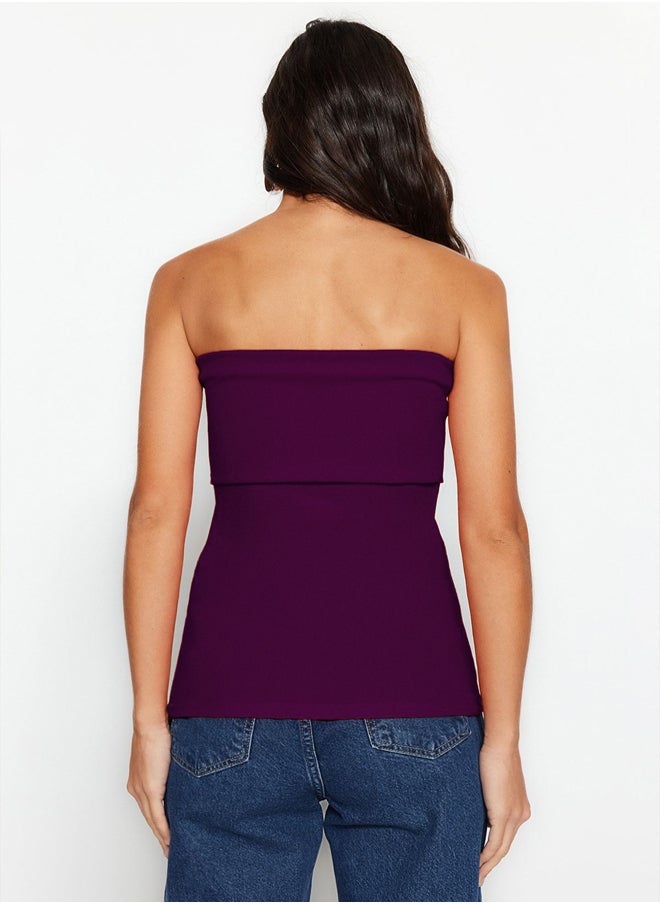 trendyol - Plum Strapless Collar Side Zipper Crepe Knit Blouse TWOSS23BZ00928 - Image 1