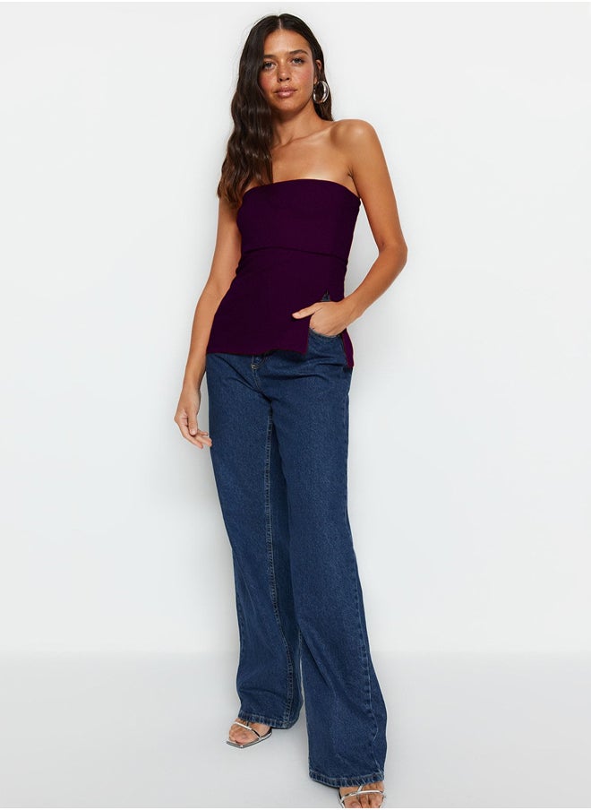 trendyol - Plum Strapless Collar Side Zipper Crepe Knit Blouse TWOSS23BZ00928 - Image 1