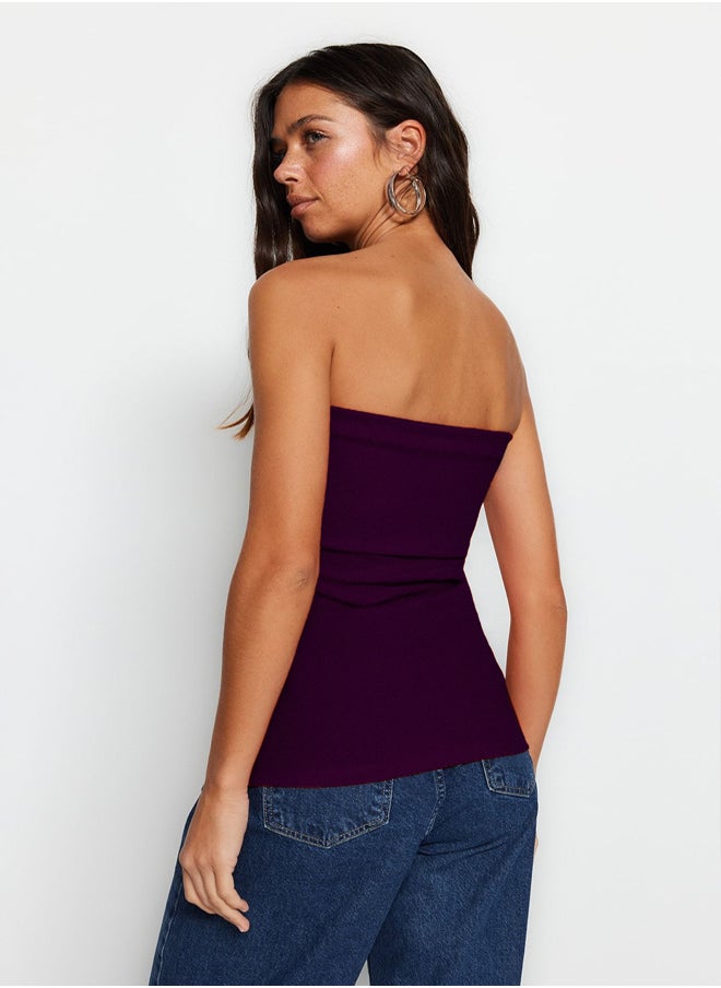 trendyol - Plum Strapless Collar Side Zipper Crepe Knit Blouse TWOSS23BZ00928 - Image 1