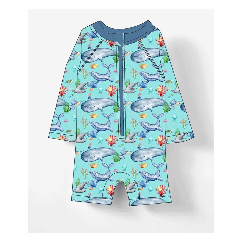 Bluejw Children's Swimsuit Set with Long Sleeves, Sun Protection, Quick Drying, Medium and Large Size for Boys - Image 1
