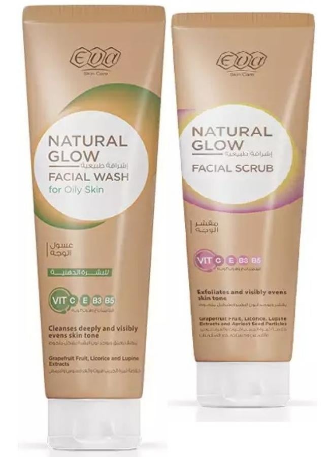 إيفا مقشر الوجه ناتشورال جلو للعناية بالبشرة 100 مل + اشراقة طبيعية غسول الوجه للبشرة الدهنية  100 مل - Image 1