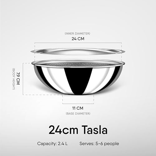 Stahl Artisan Hybrid 2.4 L, 24 cm Triply Non Stick Tasla with Lid, Stainless Steel Kadai/Tasla for Cooking, Metal Spatula Friendly, Induction & Gas Stove Compatible - Image 5