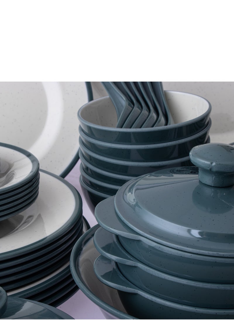 CC Bin Shihon 57-Piece Dinner Set Made of High Quality Melamine, Safe in Dishwasher and Microwave Grey ‎35 x 25 x 30 cm  - Image 3