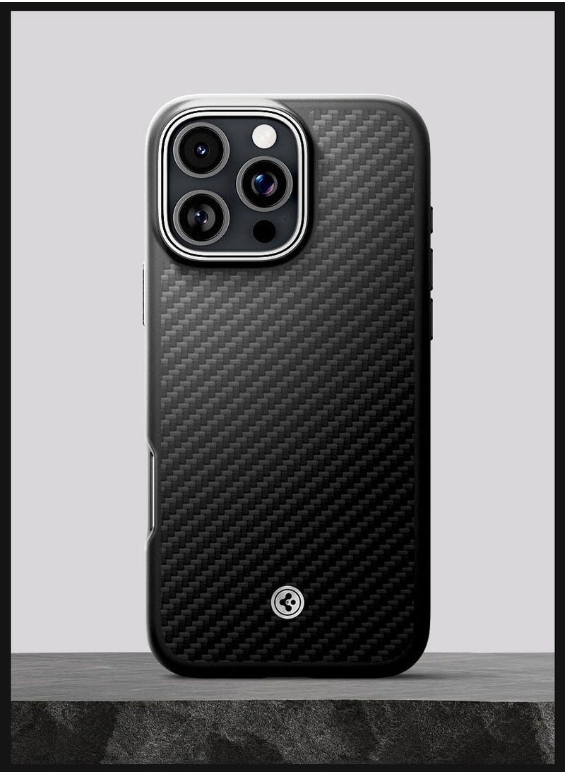Spigen Enzo Aramid Fiber MagFit iPhone 16 PRO Case Cover with Magsafe (2024) - Black Silver  - Image 3