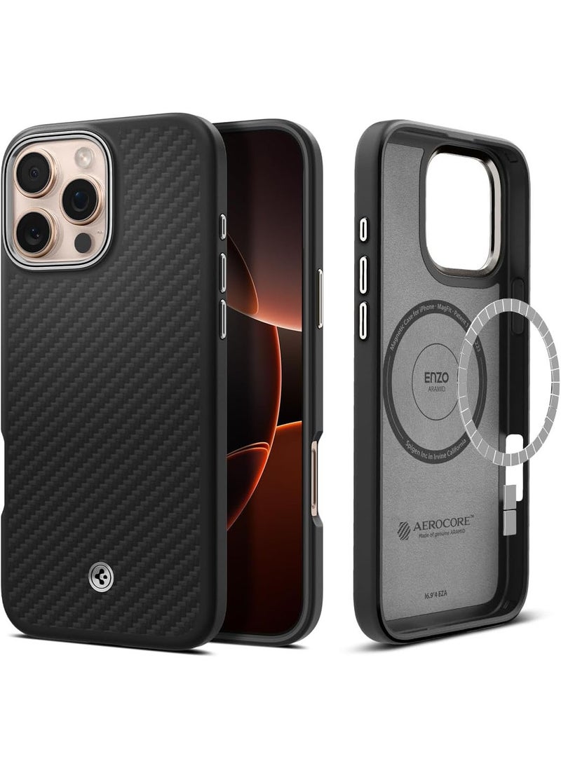 Spigen Enzo Aramid Fiber MagFit iPhone 16 PRO Case Cover with Magsafe (2024) - Black Silver  - Image 1