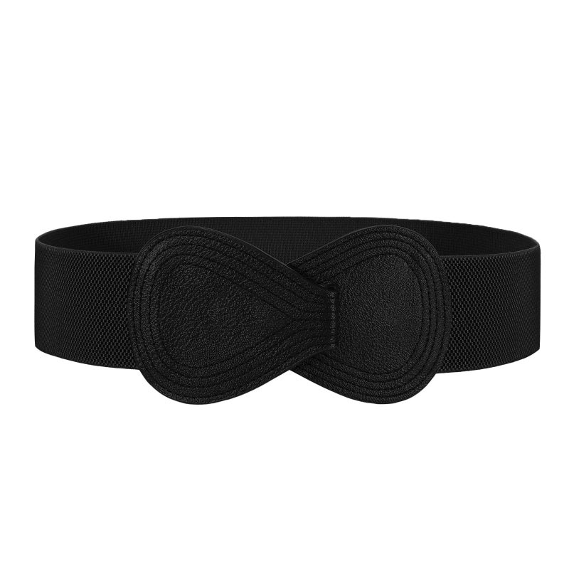 WHIPPY Women Wide Elastic Belt Ladies Stretch Dress Belt Fashion Waistband with 8-shaped Interlock Leather Buckle, Black, Fit Waist Size 25"-29" - Image 1