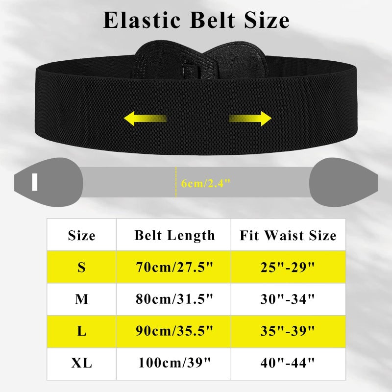 WHIPPY Women Wide Elastic Belt Ladies Stretch Dress Belt Fashion Waistband with 8-shaped Interlock Leather Buckle, Black, Fit Waist Size 25"-29" - Image 5
