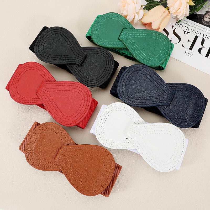WHIPPY Women Wide Elastic Belt Ladies Stretch Dress Belt Fashion Waistband with 8-shaped Interlock Leather Buckle, Black, Fit Waist Size 25"-29" - Image 4