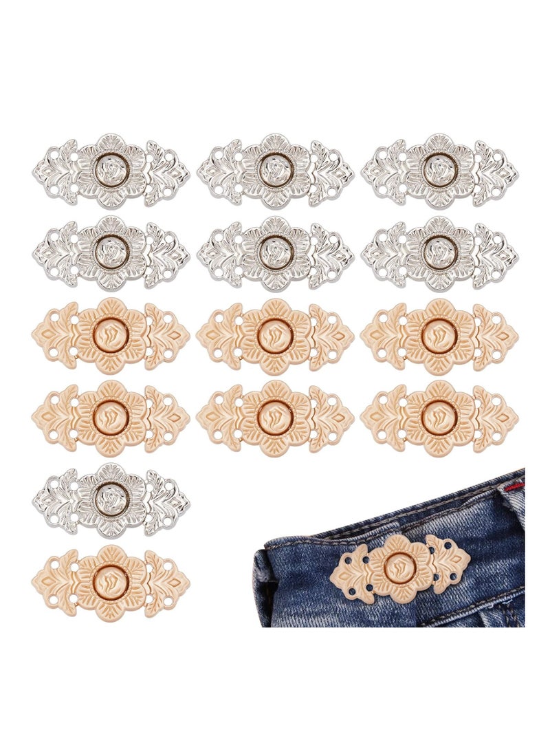 Excefore 16 Pcs Adjustable Waist Buckles, Fashion Vintage Flower Jean Sewing Button for Women, Nail-Free Jeans Waist Buckles DIY Pants Clips for Dresses Pants Jeans  - Image 1