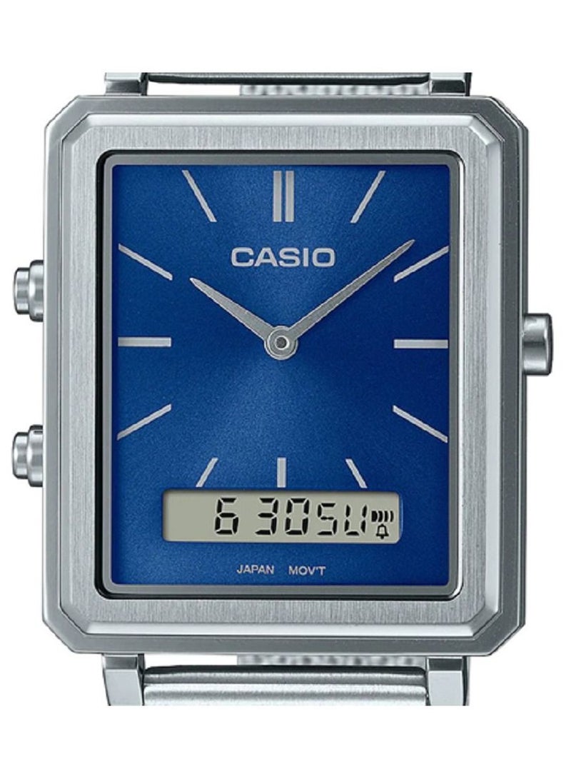 Casio Men Watch Analog Digital Blue Dial Stainless Steel Mesh Band MTP-B205M-2EDF - Image 2