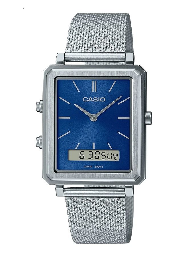 Casio Men Watch Analog Digital Blue Dial Stainless Steel Mesh Band MTP-B205M-2EDF - Image 1