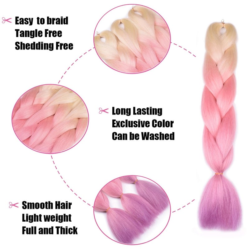 BACANA Blonde Braiding Hair Ombre Blonde Pink Purple 3pcs Synthetic Jumbo Braid In Hair Extension For Braiding Twist Crochet Braids 24 Inch Soft 100G/PC - Image 3