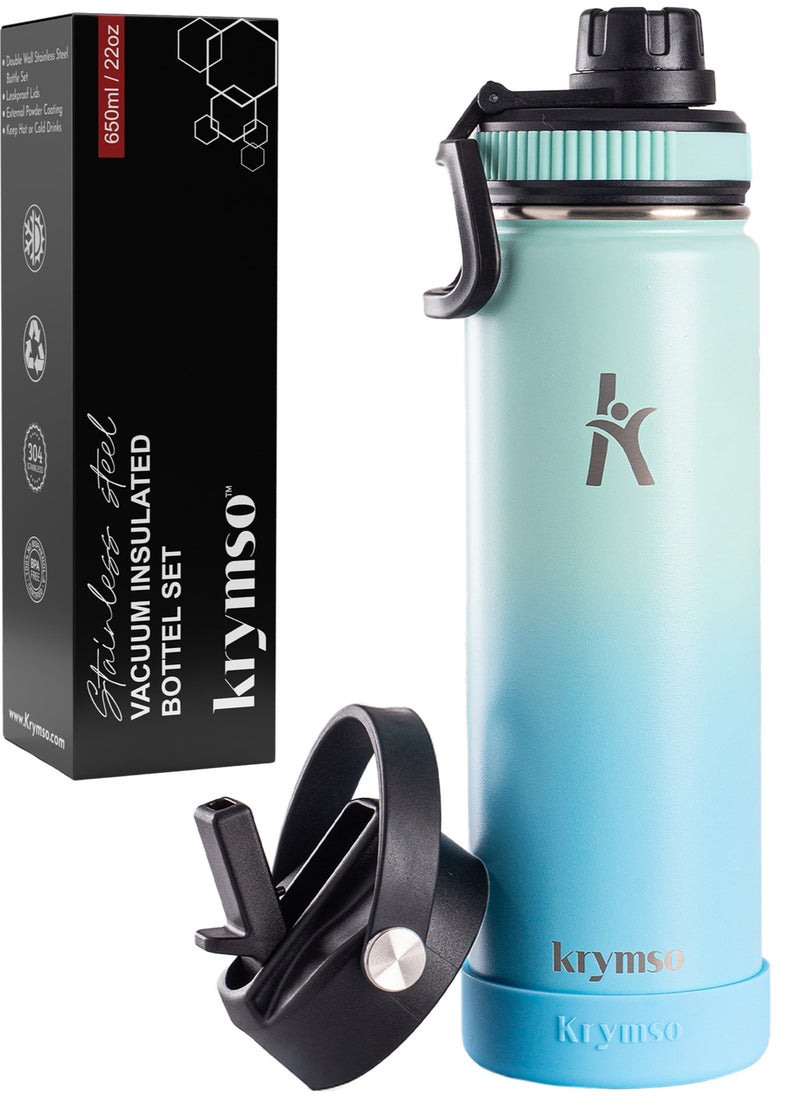 KRYMSO KRYMSO, 650ml Stainless Steel Water Bottle, Sports Bottle with Straw, Double Wall Insulated Water Bottle, Thermos Flask, Water Bottle for kids, Gym  - Image 1