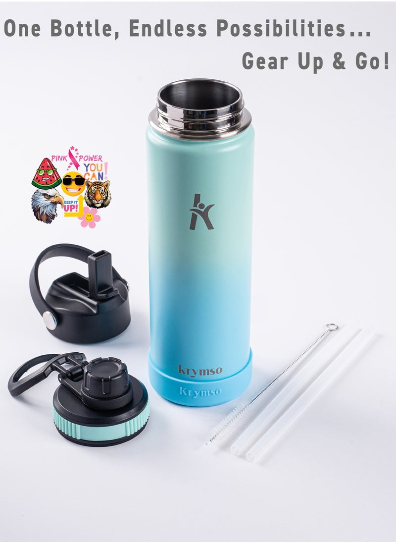 KRYMSO KRYMSO, 650ml Stainless Steel Water Bottle, Sports Bottle with Straw, Double Wall Insulated Water Bottle, Thermos Flask, Water Bottle for kids, Gym  - Image 2