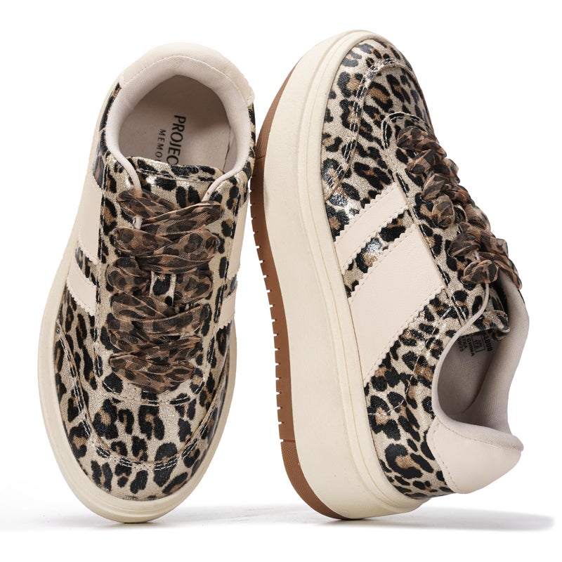 Project Cloud Fashion Platform Sneakers for Kids 2026 - Lightweight Memory Foam Insole Kids Shoes - Durable & Non-Slip Lace up Trendy Platform Kids Sneakers (Little Nita, LEOVPH,10T) Leopard - Image 1
