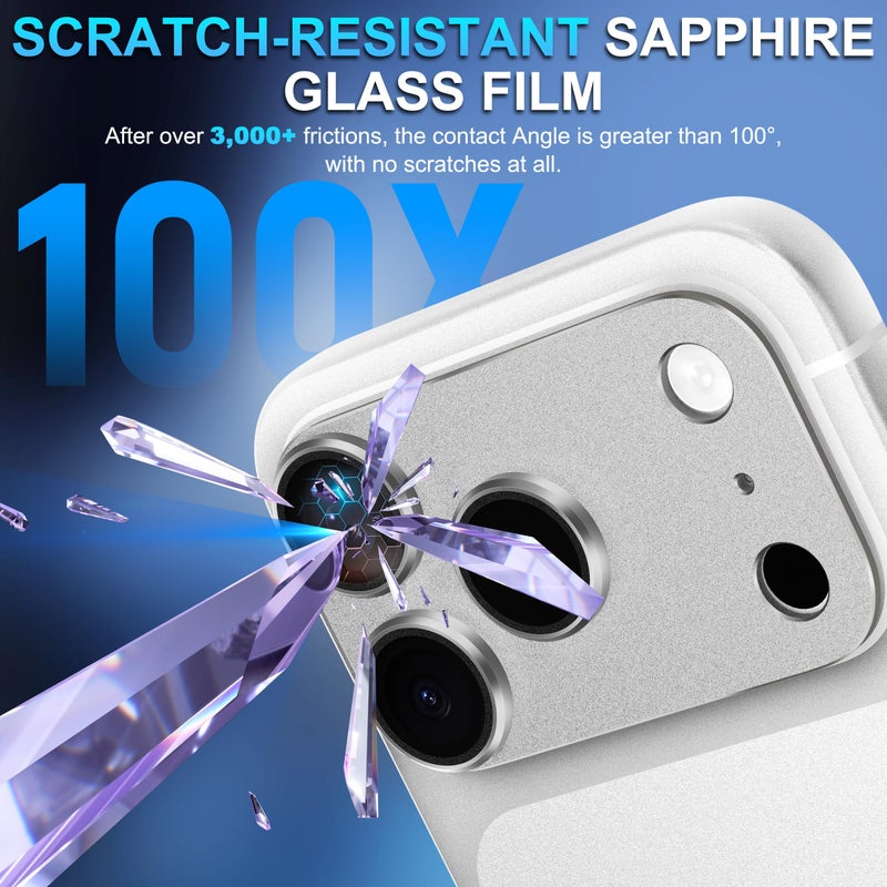 Suoman for iPhone 17 Pro Max Camera Lens Protector, [All-in-one Frosted] [Strong-Adhesion] Metal Frame Tempered Glass Camera Lens Cover-Grey - Image 4