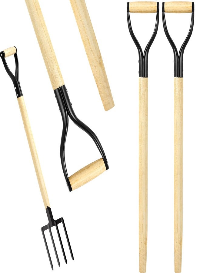 Memorywuu 2 Pcs Spading Pitchfork Handle 30 Inch Wooden Shovel Handle Replacement D Shaped Pitch Fork Handles Replacement Tool for Shovel Scoop Hoe Rake Garden Digging - Image 1