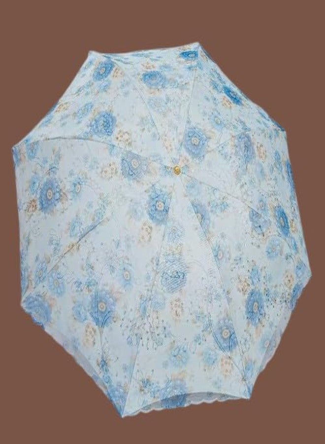 Qolixs Trading Corporation Fabric Embroidered Umbrella Elegant Slim Design Small Pocket Umbrella for Rain, UV Protection Lightweight Umbrellas for Girls and Women(EMBROIDERED FLORAL UMBRELLA BLUE) - Image 2