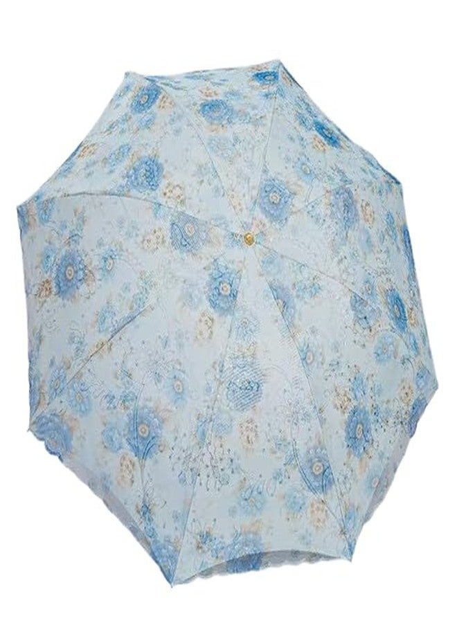 Qolixs Trading Corporation Fabric Embroidered Umbrella Elegant Slim Design Small Pocket Umbrella for Rain, UV Protection Lightweight Umbrellas for Girls and Women(EMBROIDERED FLORAL UMBRELLA BLUE) - Image 1