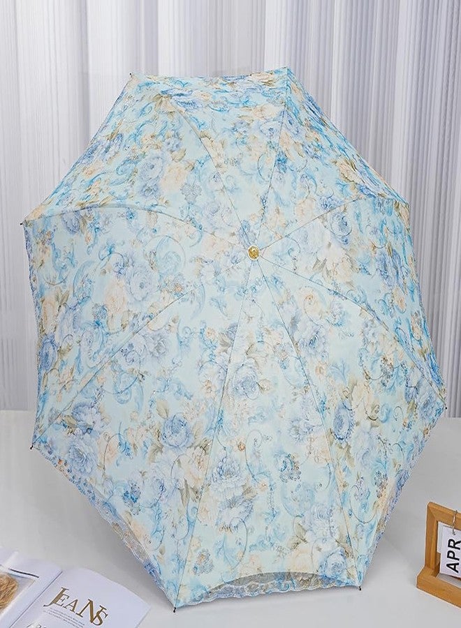 Qolixs Trading Corporation Fabric Embroidered Umbrella Elegant Slim Design Small Pocket Umbrella for Rain, UV Protection Lightweight Umbrellas for Girls and Women(EMBROIDERED FLORAL UMBRELLA BLUE) - Image 3