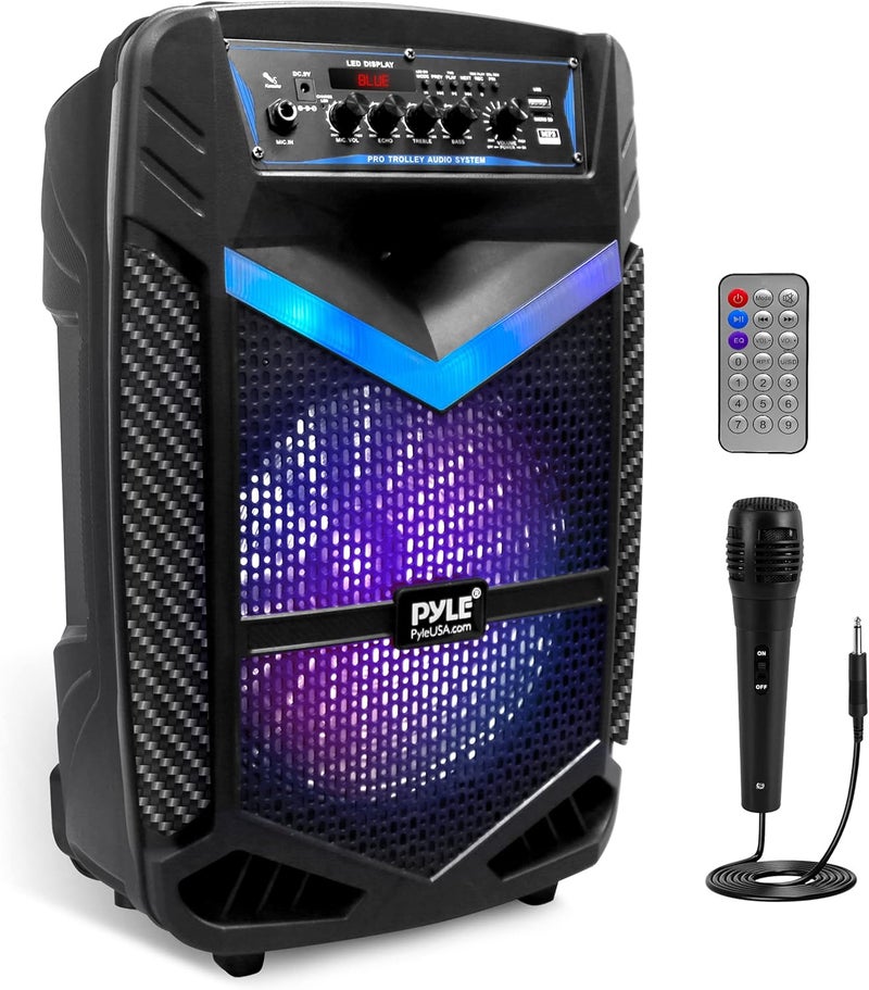 Pyle Portable Bluetooth PA Speaker System - 600W Rechargeable Outdoor Bluetooth Speaker Portable PA System w/ 10” Subwoofer 1” Tweeter, Recording Function, Mic In Party Lights USB/SD Radio - Image 1