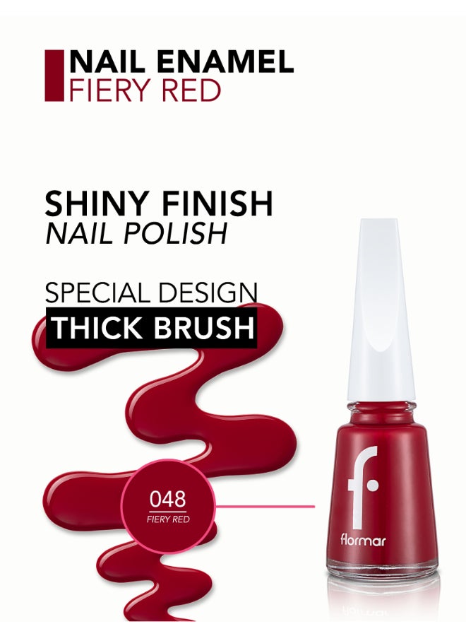 flormar Full Color Ultra High Pigment & Shiny Finish Nail Polish 048 Fiery Red New - Image 4