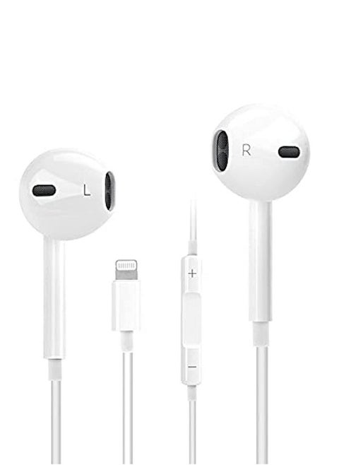 White Lightning Wired Earphones  7/8 Plus/X/XS/XR/11/12 Pro Max | In-Ear Headphones with Built-in Mic & Remote | Noise-Isolating, High-Definition Sound | Tangle-Free, Plug & Play Lightning Connector