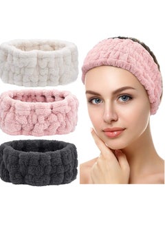 Chuangdi 3 Pieces Spa Facial Headband For Makeup And Washing Face Terry Cloth Hairband Yoga Sports Shower Facial Elastic Head Band Wrap For Women(Pink, Milky-White, Dark Grey)  - Image 1