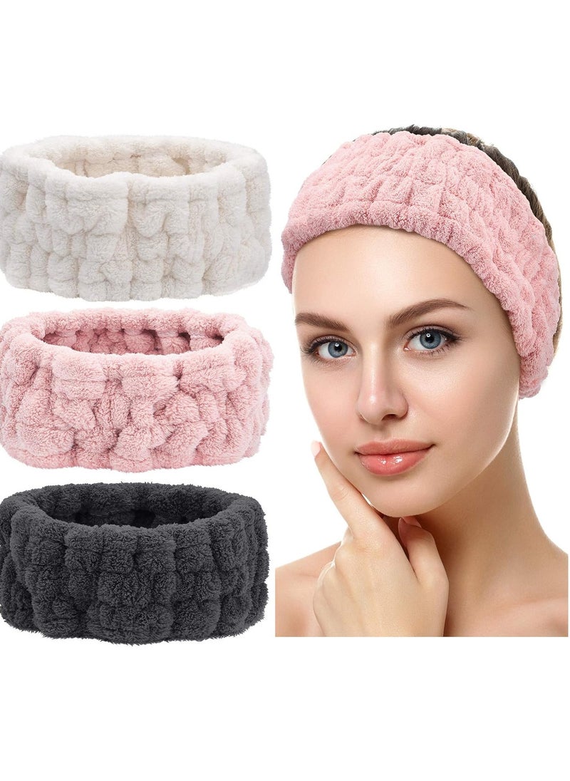 Chuangdi 3 Pieces Spa Facial Headband For Makeup And Washing Face Terry Cloth Hairband Yoga Sports Shower Facial Elastic Head Band Wrap For Women(Pink, Milky-White, Dark Grey)  - Image 1