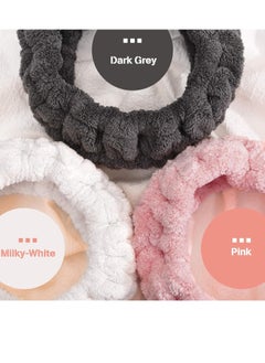 Chuangdi 3 Pieces Spa Facial Headband For Makeup And Washing Face Terry Cloth Hairband Yoga Sports Shower Facial Elastic Head Band Wrap For Women(Pink, Milky-White, Dark Grey)  - Image 3