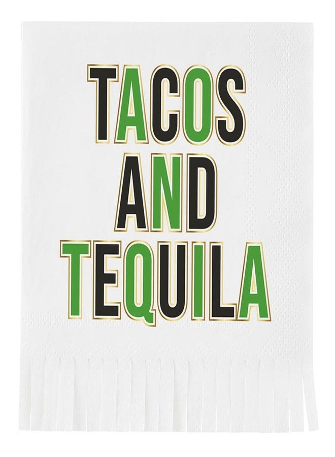 Santa Barbara Design Studio 20-Count Fringed Paper Beverage Napkin Pack Party Cocktail Napkins, 5" x 5", Tacos & Tequila - Image 1