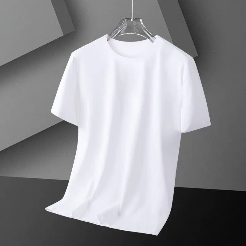 Generic Summer silhouette long thin T-shirt mens fashion sun protection clothing long sleeve loose round neck base shirt cool feeling trend T short sleeve white