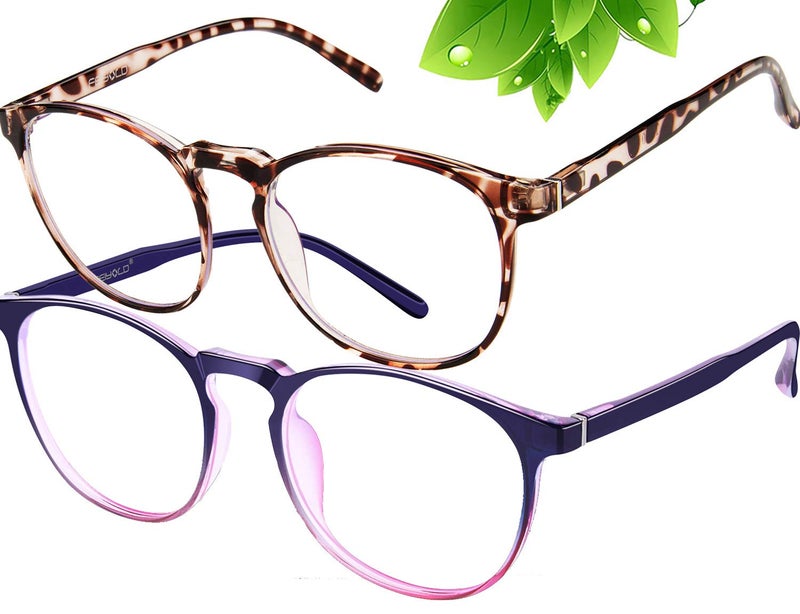 FEIYOLD Blue Light Blocking Glasses WomenMenRetro Round Anti Eyestrain Computer Gaming Glasses2Pack