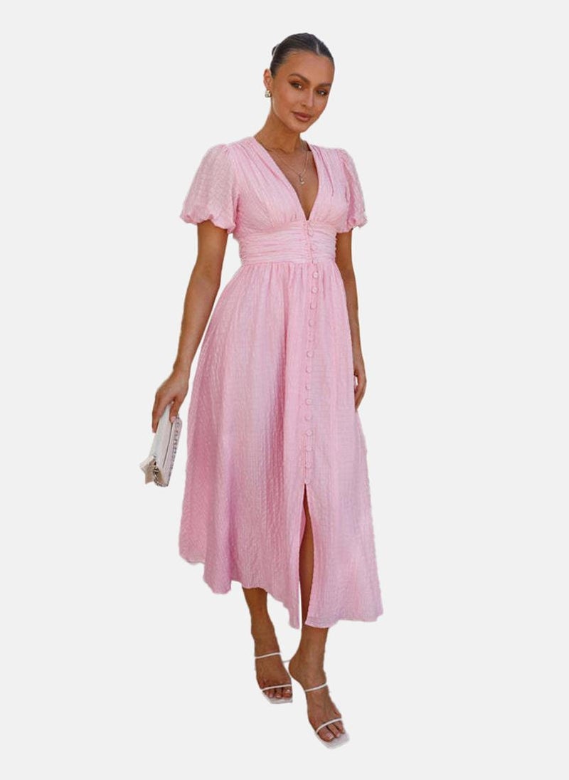 YUNIQEE Pink Button-Front Dress  - Image 2