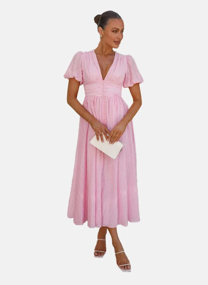YUNIQEE Pink Button-Front Dress
