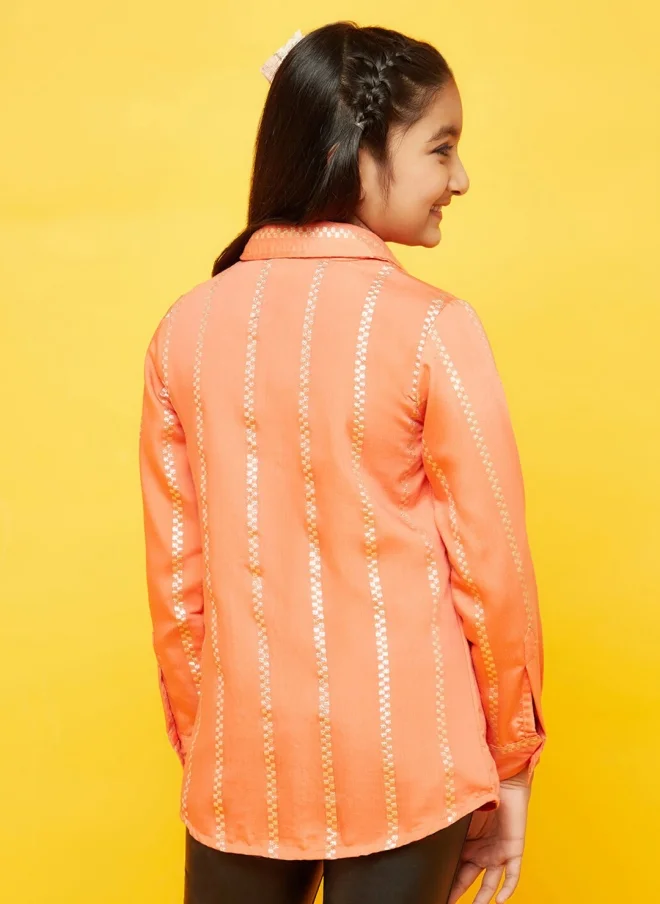 AKS Peach Striped Silk Casual Shirt for Girls