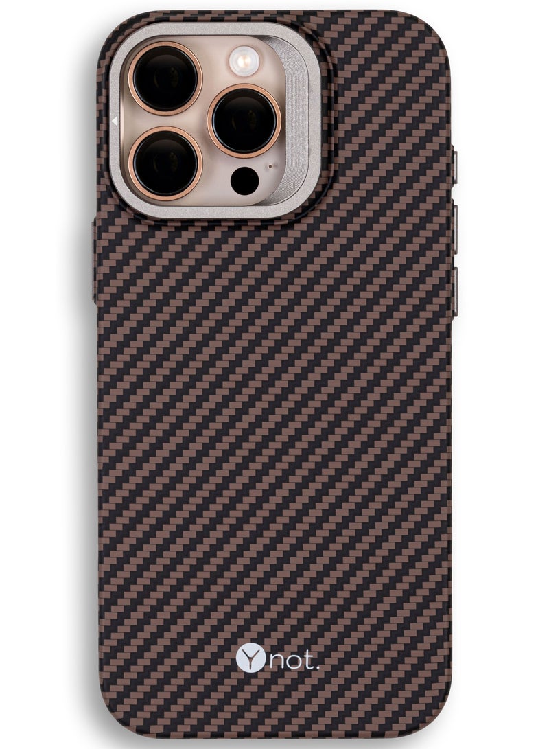 YNOT MagSafe Carbon Fiber Kevlar Protective Case with Camera Holder for iPhone 14 Pro - Black and brown - Image 1