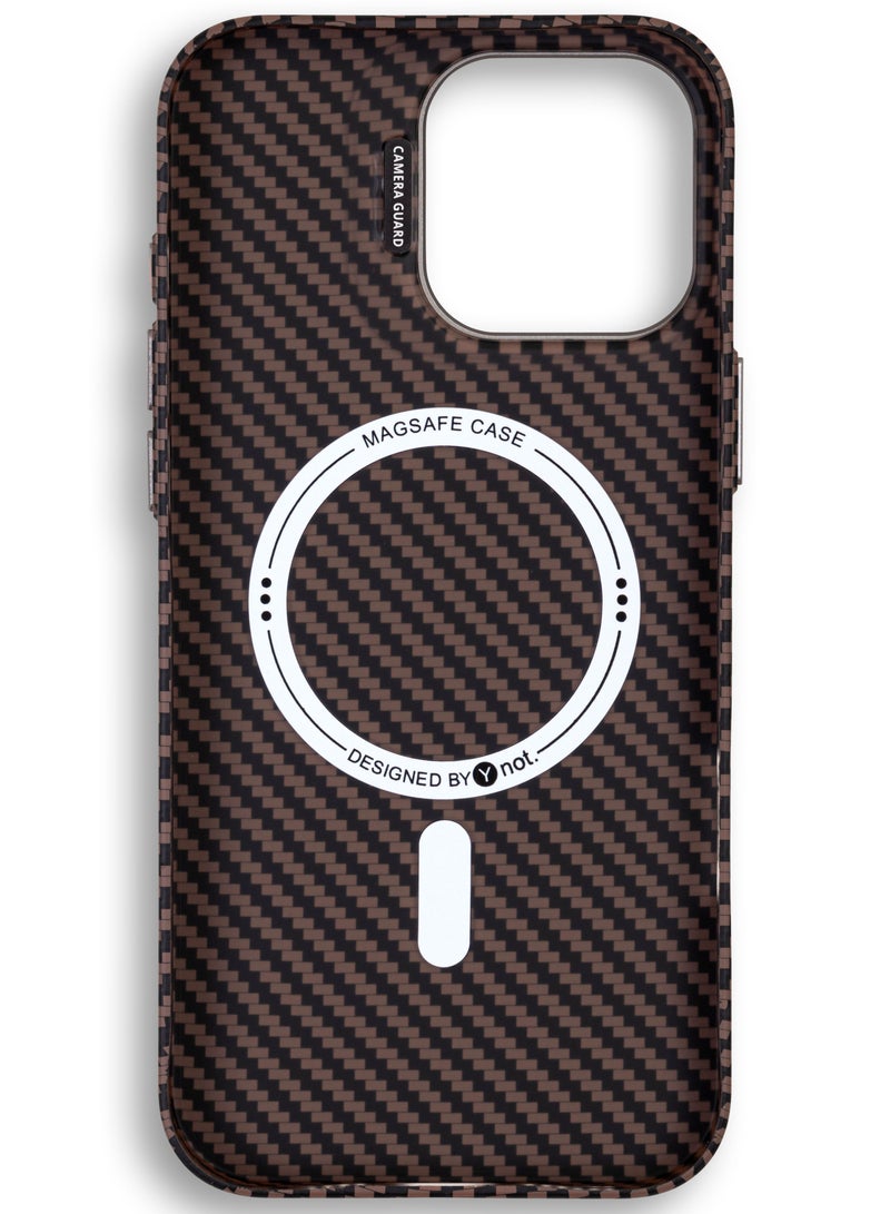 YNOT MagSafe Carbon Fiber Kevlar Protective Case with Camera Holder for iPhone 14 Pro - Black and brown - Image 4