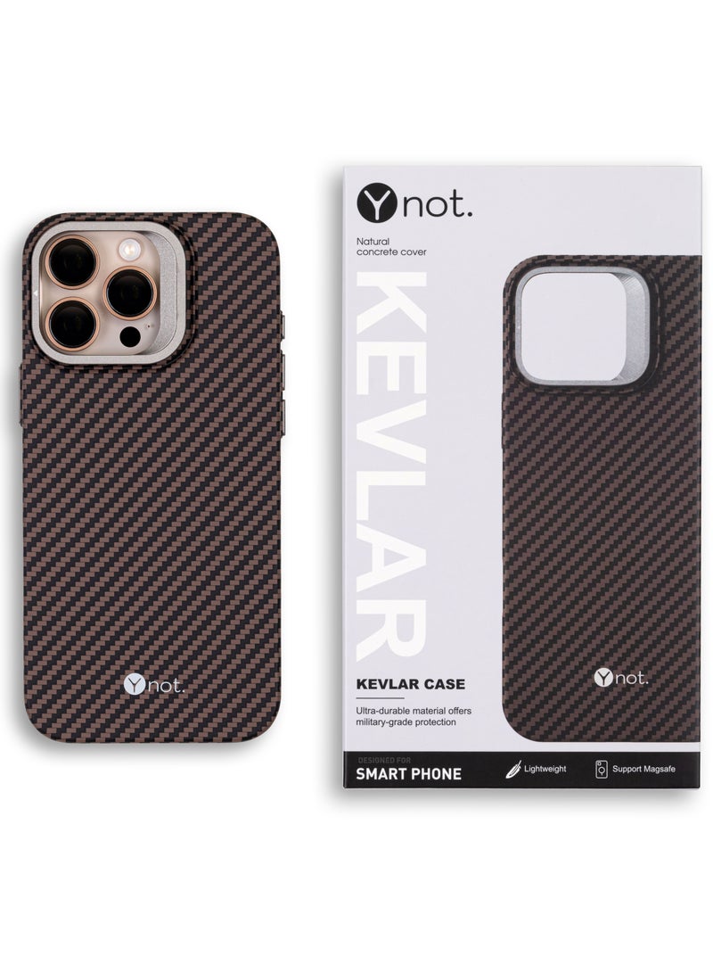 YNOT MagSafe Carbon Fiber Kevlar Protective Case with Camera Holder for iPhone 14 Pro - Black and brown - Image 2