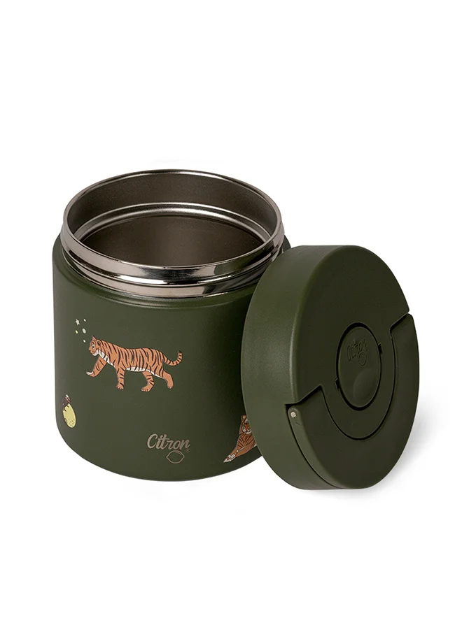 Citron Stainless Steel Food Jar 350ml - Tiger - Durable & Insulated Food Container for Kids - BPA-Free & Leakproof - Keeps Food Hot or Cold - Ideal for School & Travel