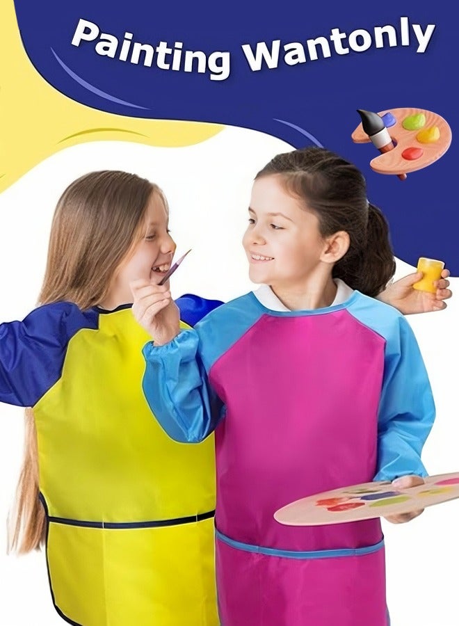 مريلة طلاء للأطفال، حزمة من 2 قطعة، مريلة فنية مقاومة للماء للأطفال الصغار، مريلة فنية للأطفال من عمر 2 إلى 8 سنوات بأكمام طويلة و3 جيوب - Image 3