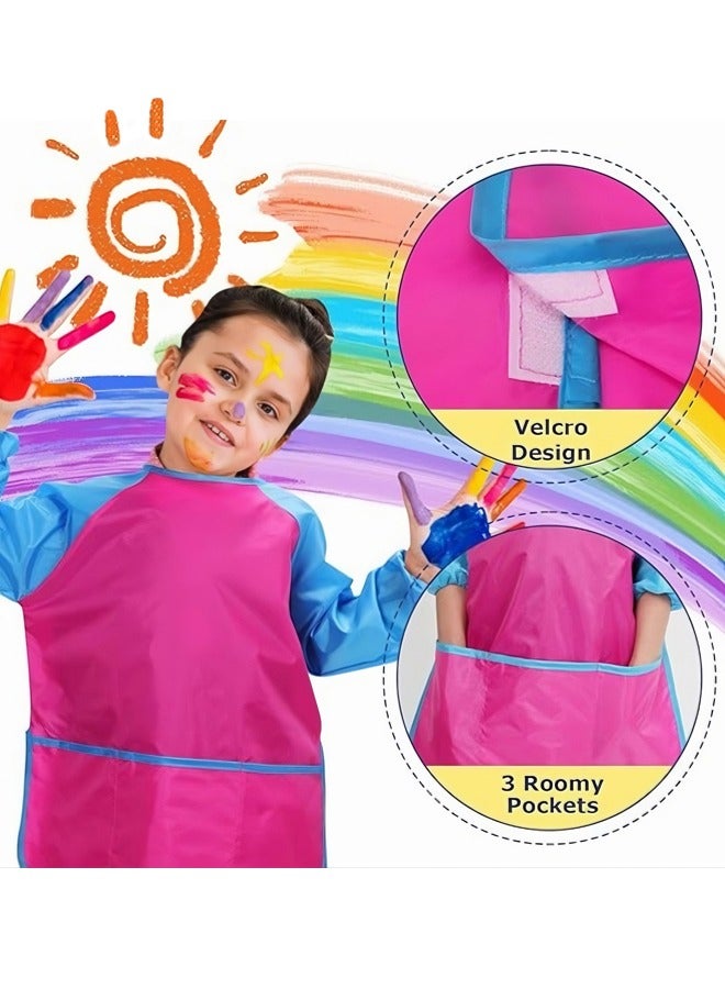 مريلة طلاء للأطفال، حزمة من 2 قطعة، مريلة فنية مقاومة للماء للأطفال الصغار، مريلة فنية للأطفال من عمر 2 إلى 8 سنوات بأكمام طويلة و3 جيوب - Image 5